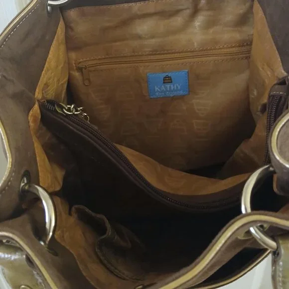 Vintage Y2K brown suede gold bling rhinestone Kathy Van Zeeland purse